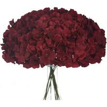 Silk Hydrangea Heads With Stems Artificial Flowers Heads For Home Wedding Decor,Pack Of 10 (White) - Đỏ claret mới - Xem 1