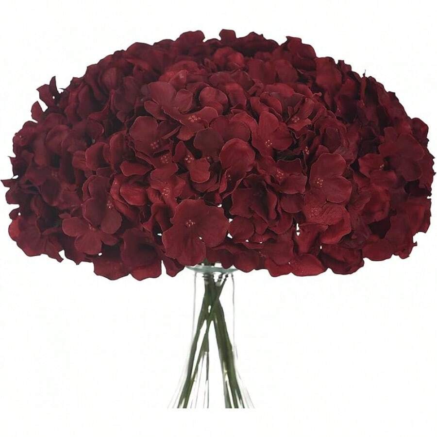 Silk Hydrangea Heads With Stems Artificial Flowers Heads For Home Wedding Decor,Pack Of 10 (White) - Đỏ claret mới - Xem 1