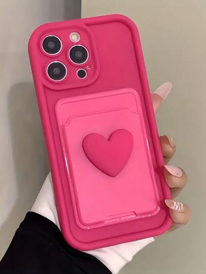 1 pieza Funda de teléfono degradado de rosa rojo + Soporte de tarjeta con forma de corazón 3D autoadhesivo con acabado mate compatible con iPhone 16 Pro Max/16 Plus/16 Pro/16/15 Pro Max/15 Plus/15 Pro/15/14 Pro Max/14 Plus/14 Pro/14/13 Pro Max/13 Pro/13/12 Pro Max/12 Pro/12, 11 Pro Max/11 Pro/11/XS Max/XR/XS/7#8 Plus/7/8, Redmi Note 14 Pro+ 5G, Galaxy A56 5G, Resistente a golpes, protectora, impermeable y resistente a arañazos