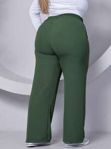 Wide Leg Plus Size Trousers - Army Green - View 7
