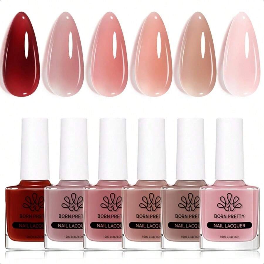 Jelly Nail Polish Set 6 Colors Sheer Nude L Red Pink Brown Colors Quick Dry Nail Polish Kit For Diy Nail Art Salon Home Gifts-0345 - 6 chiếc sơn móng tay JellyNude - Xem 1