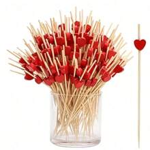 10/50/100 piezas Pinchos de cóctel profesionales de bambú, pinchos de cóctel con corazón rojo, suministros para fiestas de cóctel para el Día de San Valentín, decoraciones de fiesta, suministros de fiesta, decoraciones navideñas, boda, decoración de mesa para el Día de la Madre