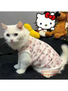1pc Sanrio Hello Kitty Cat & Dog T-Shirt, Warm Pet Clothing Suitable For Small To Medium Dogs And Cats, Pet Vest (Pattern Position Is Random)