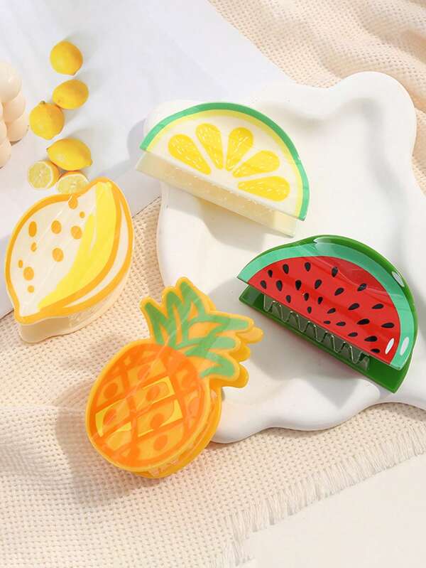 1pc New Creative Acrylic Fruit Design Hair Clips, Watermelon, Pineapple, Lemon, Summer Hair Accessories Women Claw Clip