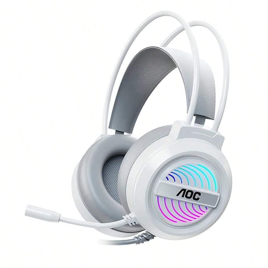 AOC GH120 Gaming Headset 50mm Large Driver Unit Powerful Sound RGB Colorful Dynamic Lighting Lightweight And Comfortable To Wear Noise-Cancelling Microphone White - White - View 1