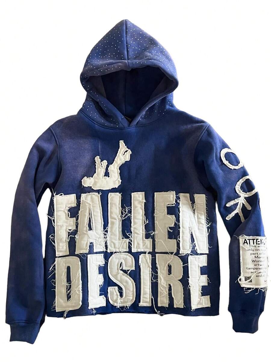 Aesthetic Hoodies, Sweatshirt Jacket Fall Goth Grunge Hooded Tops Cool Clothes, Stylish Sweatshirt, Letter Hoodie For Men Women, Graphic Hoodies For Men, Cute Hoodies, Y2k Hoodie, Blue Streetwear Hoodies - 藍色 - 查看 1