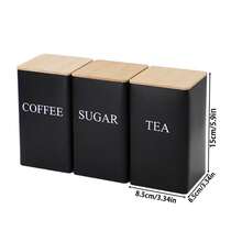 3 Pcs Coffee Tea Sugar Container Set, 1000 Ml Vintage Kitchen Canister Set With Bamboo Lids, Metal Food Storage Container Jars For Kitchen Counter, Farmhouse Decor - Multicolor - View 8