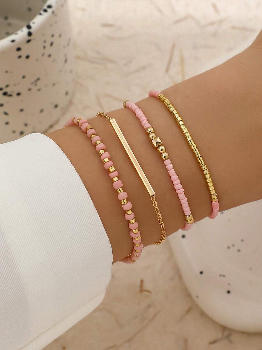 4 件 CCB 米珠一体式手链，简约时尚个性化海滩风格配饰，适合女士（混合米珠，未指定位置）