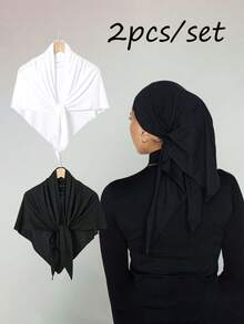 1pc/2pcs Women Fashion Solid Color Triangular Scarf, Versatile Simple Headband, Breathable Sunscreen Muslim Hijab, Lightweight Modal Turban For Daily Wear For Dress - Jersey Triangle Headscarf - View 31