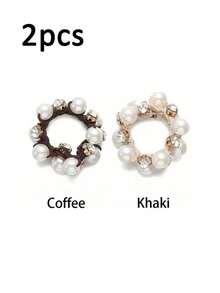 Women's Retro Style Hair Accessories Set, Including Ponytail Ties, Faux Pearl Trim Hair Scrunchies, And Rhinestone Decor (No Cardboard) - Ponytail Ties, Hair Bands, Elastic Hair Ties, Hair Scrunchies, Hair Rings, Gifts, Hair Ties Head Accessories Rubber Bands Holiday Accessories For Outdoor Activities, Vacation, Travel, Outfit Accessories, And Gifting,Festival,Party - Multicolor - View 21