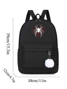 1pc Black Fashion Minimalist Spider Pattern Casual Backpack, Large Capacity Travel Bag, Multifunctional Backpack For Women Travel Essentials Holiday Vacation Duffle Bag Luggage Suitcase Travel Bag For Women - Black - View 3