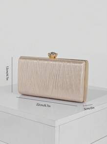 1 件闪亮褶皱迷你派对手拿包，奢华水钻装饰晚宴包，适合派对女孩、新娘、大学生、年轻专业人士，非常适合派对、舞会、婚礼，配有金属链，优雅的香槟色手提包