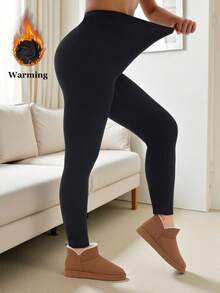 1 Pack Women's Thermal Lined Thickened Black Leggings, Soft High Elasticity Tight Pants, Comfortable For Home, Yoga, Butt Lifting And Shaping, Outdoor Shopping, Strolling, Vacation, Winter Pants, Gym, Sports And Exercise - Black - View 6