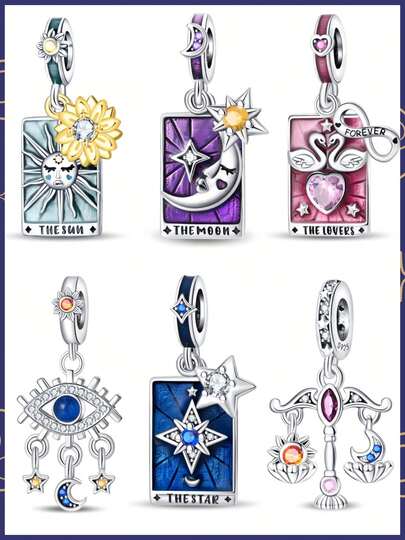 1 Piece Fashion Personalized Tarot Cards Sun/Moon/Star/Lovers/Justice, Devil's Eye DIY Pendant, Perfect BraceletNecklace DIY Jewelry Making Accessories, Suitable For Daily Wear, Holiday Gifts