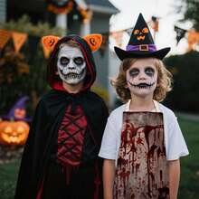 1 件万圣节儿童围裙，带有血腥飞溅设计，适合鬼屋服装，逼真的恐怖角色扮演配件，适合节日派对 - 彩色 - 查看 3