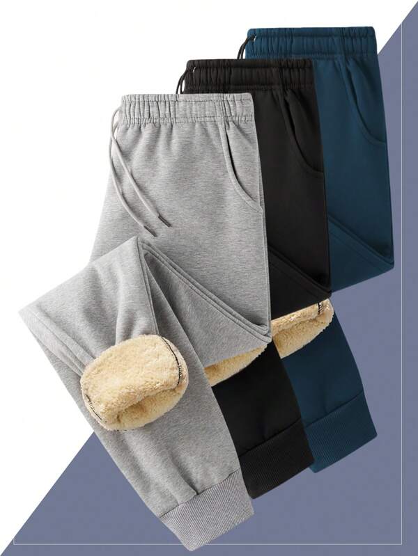 Calças masculinas de lã de cordeiro, calças masculinas de inverno, calças de moletom grossas, calças para atividades ao ar livre, calças de moletom de lã masculinas, calças quentes para uso externo