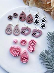 Animal Polymer Clay Cutters, Dog Paw Love Clay Earring Cutter For Polymer Clay Jewelry Making, Polymer Clay Stud Earring Stamp Making Tool, Clay Jewelry Making Kit, Clay Earring Molds, Made By PLA, DIY Earring Gift - Pink - View 4