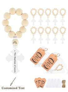 Set de regalo de 5/10 piezas de cuentas de rosario de madera personalizadas, que incluye rosario en beige y bolsa de organza, adecuado para recuerdos de boda, fiestas de cumpleaños, bautizos, regalos de primera comunión y regalos para ceremonias religiosas para estudiantes de secundaria, preparatoria, universidad y estudiantes universitarios.
