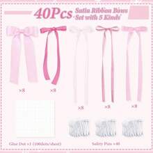 40pcs Bow Wall Decor Set, DIY Birthday Party Decoration, Ins Style Photo Backdrop, Ribbon Wreath Wedding Room Arrangement, Girls Bedroom Decor, Women Gift, Wedding Pre-Party