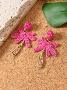 1 对手工编织拉菲草椰子树耳环，波西米亚风格棕榈叶形状耳环，适合女性日常、度假、派对佩戴