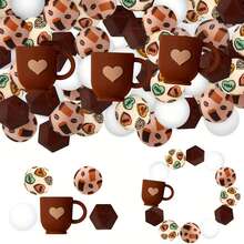 8/25/28/80pcs 3D Star Silicone Bead Set, Includes 15mm Coffee Bean Printed Round Beads. Brown & Green Round Beads Suitable For Jewelry Making, DIY Earrings, Necklaces, Bag Chains, Pen Decorations, Phone Straps - Perfect For Coffee Lovers - New Coffee Series - View 19