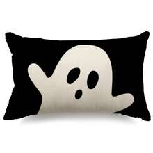 1 pièce Taie d'oreiller d'Halloween 12x20 Taie d'oreiller fantôme Décoration d'Halloween extérieure Décoration de maison Motif simple sans insert d'oreiller - Noir et Blanc - Voir 1