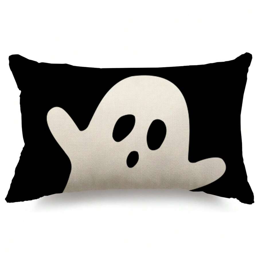 1 pièce Taie d'oreiller d'Halloween 12x20 Taie d'oreiller fantôme Décoration d'Halloween extérieure Décoration de maison Motif simple sans insert d'oreiller - Noir et Blanc - Voir 1