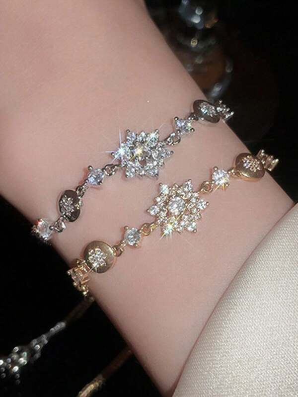 1pc 2025 New Autumn/Winter Snowflake Beaded Zirconia Tassel Adjustable Elegant Luxury Copper Multi-Color Women Bracelet, Suitable For Party, Ball, Banquet, Daily Outfit Accessories, Holiday Gift