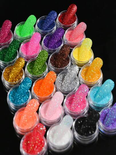 24PCS Iridescent Sugar Nail Glitter Nail Art Iridescent Fine (.004") Glitter Powder Candy Coat Powder Pigment For Manicure Sugar For Gel Nail Polish,(24 Jars) DIY Nail Charms Nail Gems Nail Supplies