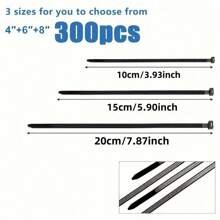 300pcs Heavy Duty Nylon Cable Ties, Self-Locking Adjustable Waterproof Non-Slip For Outdoor Cables, Garden & Home Organization - Durable Multi-Size Cord Organizer