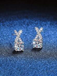 BLOVEMEE 2 buc Cercei minimalisti din argint 925 cu moissanit de 0,5 carate x 2, potriviți pentru purtarea zilnică a femeilor, petrecere, sărbători, Ziua Mamei, aniversare a nunții, cadou de ziua de naștere