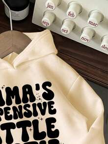 女童字母印花保暖连帽卫衣 - 杏色 - 查看 3