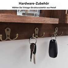 Schlüsselbretter, Hängend, Schlüsselablage für die Wand, mit 4 Schlüsselhaken, Schlüsselhalter aus Holz, Schlüsselaufhänger mit Metallhaken, dekoratives Schlüsselbrett für Eingang, für Flur, Schlafzimmer, Wohnzimmer, 42,5 * 9 * 28 cm