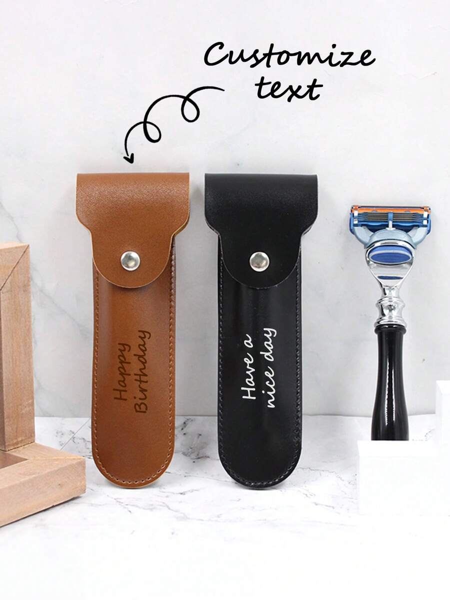 1pc Customized Razor Leather Case, Portable Shaver Storage Bag For Old-Fashioned Razor And Hair Removal Device - one-size - View 1