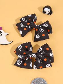 2 piezas Pinzas para el cabello con moños naranja y negro de Halloween para niñas, pinzas para el cabello con moños decorados con calaveras de tela, accesorios para el cabello divertidos como regalo de Halloween para adolescentes - Naranja - Ver 6