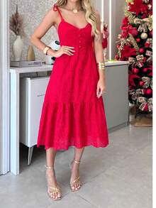 MIDI DRESS WITH TIES ON THE LAISE STRAPS - Red - View 2