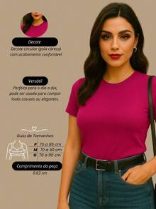 Blusa feminina camiseta com manga casual basico simples tendencia comprida diario noite rua verao - Pink - Visão 2