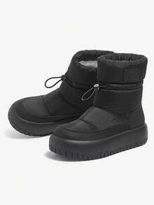 CAMEL CROWN 面包雪地靴 中筒厚底 防寒保暖加厚鞋 女式踝靴 - 黑色 - 查看 3