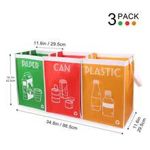 可重复使用的回收袋，3 件套，适用于家庭、厨房、庭院和办公室的独立回收箱套装 - 垃圾分类整理器