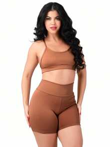 Work Fitness Kit 2 Set Bare Back Top With Cross Straps And Bermuda Shorts Basic Premium - Terracotta - View 4