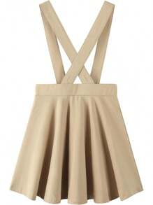 Noomelfish Girls Suspender Skater Skirt Stretchy Cotton Flared Overall Dress (4-12 Years) - Khaki - View 3