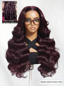 7英寸x5英寸蕾丝前假发，紫色/黑色/樱花色，蓬松波浪卷发，带修饰脸型的层次感，预剪裁、预漂白、预拔毛，无需胶水，100%真人发，不打结，隐形抽绳设计，Unice Wigs出品 - SPurple - 查看 4