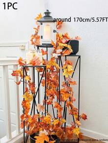 2 件 5.57 英尺人造枫叶花环，秋季装饰人造枫叶南瓜花环，枫叶藤蔓，适合秋收，感恩节装饰，房间装饰，壁炉架，婚礼，户外露台，花园，装饰，最佳生日礼物，秋季装饰，秋季 - 彩色 - 查看 5
