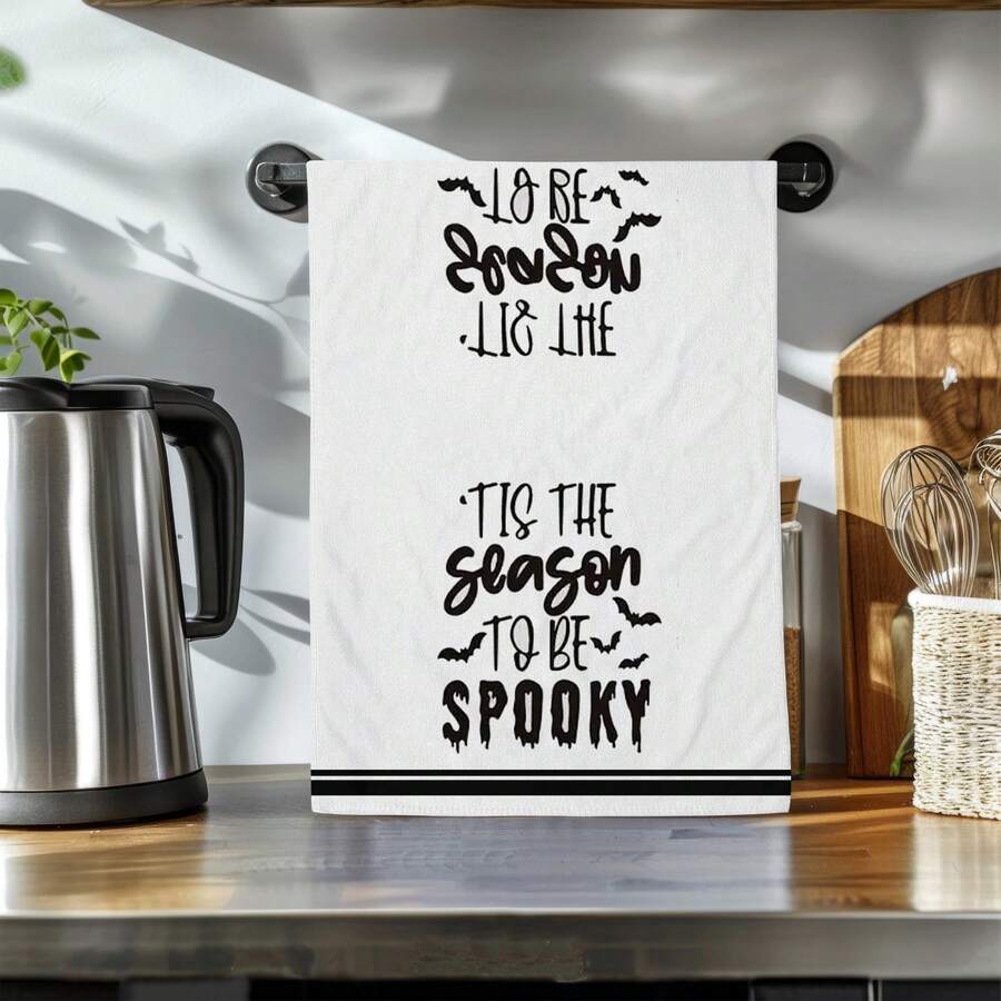 2/4/6/48pcs Ghostly Letter Print Soft Kitchen Towels/Hand Towels, Multi-Purpose, Quick Drying Dish Cloths, Suitable For Kitchen, Celebrations, Weddings, Decorations And More