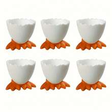 6件套早餐鸡蛋鸭脚托盘，创意厨房工具，坚固的塑料材质，独特的卡通鸭脚设计，可分离的鸡蛋托盘和鸭脚，适用于大多数鸡蛋，可用于厨房、客厅和户外，最佳鸡蛋托礼物