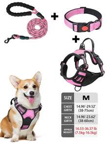 High Reflective Dog Harness Leash Collar Set, Adjustable Padded Dog Vest, Reflective Non-Obstructive Pet Oxford Vest With Front & Back Easy Control Handles, Comfortable, No-Choke Design Pet Vest Leash Collar Set - Ideal Choice For Outdoor Adventure, Multiple Sizes - Suitable For Small, Medium And Large Pets (If In Doubt Between 2 Sizes, Opt For The Larger Size As It Can Be Adjusted)