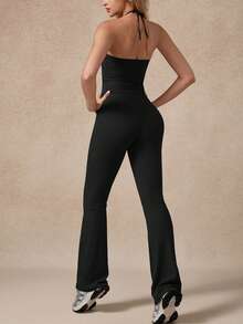 NcmRyu Ensemble de vêtements de sport pour femmes à haute élasticité, débardeur et leggings - Noir - Voir 2