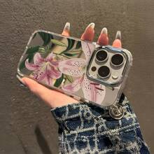 Lily Pattern Mobile Phone Case Decorated With Pink Blossoms And Green Leaves Design Suitable For IPhone 16 15 14 13 12 11 Pro Plus Promax Models TPU Material Shockproof Protection It Is A Great Gift For Family Friends Children Birthdays Spring Festival Holidays Boyfriends Girlfriends And Valentine's Day
