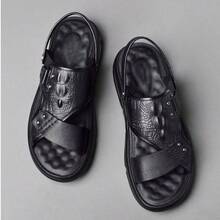 Thick bottom wear sandals male beach shoes non-slip waterproof wearable outside slippers male two users outside wear male models comfortable - Negro - Ver 3