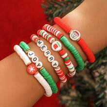 Adad111 2025 Fashion Christmas Letter Contrasting Soft Ceramic Beaded Set Bracelet Creative Snowman Bracelet Versatile Hand Decoration